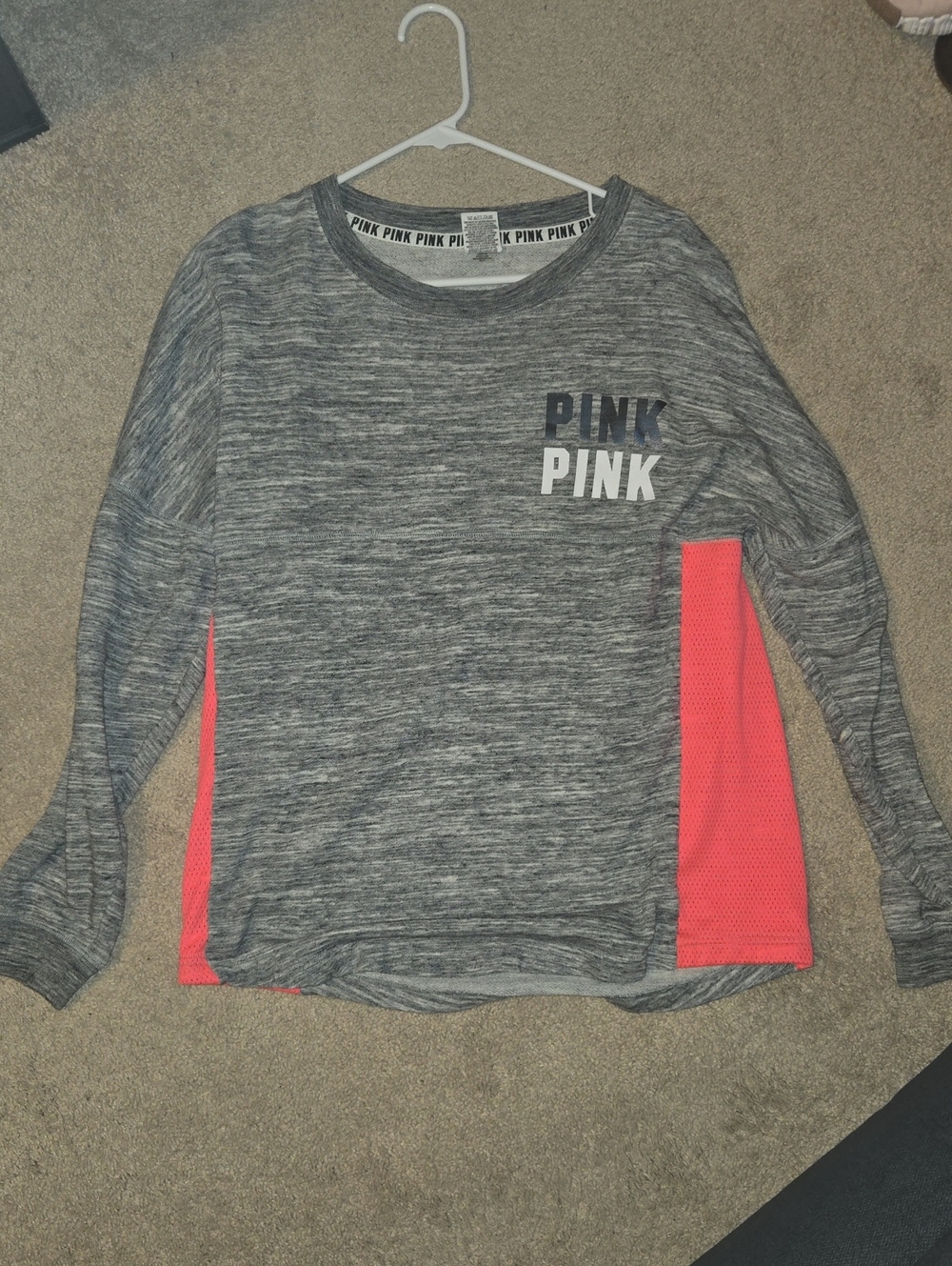 PINK Victoria's Secret Heather Gray Pullover with Neon Pink Side Panels